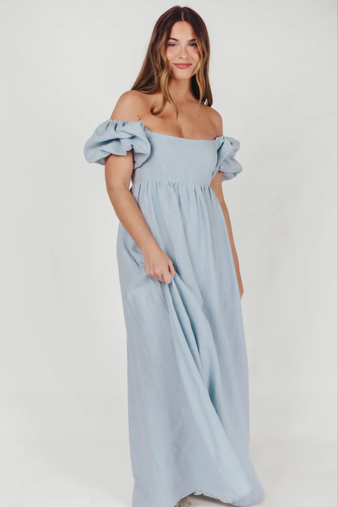 Candace Maxi Dress in Light Blue - 100% Linen - Bump Friendly (Low Stock)