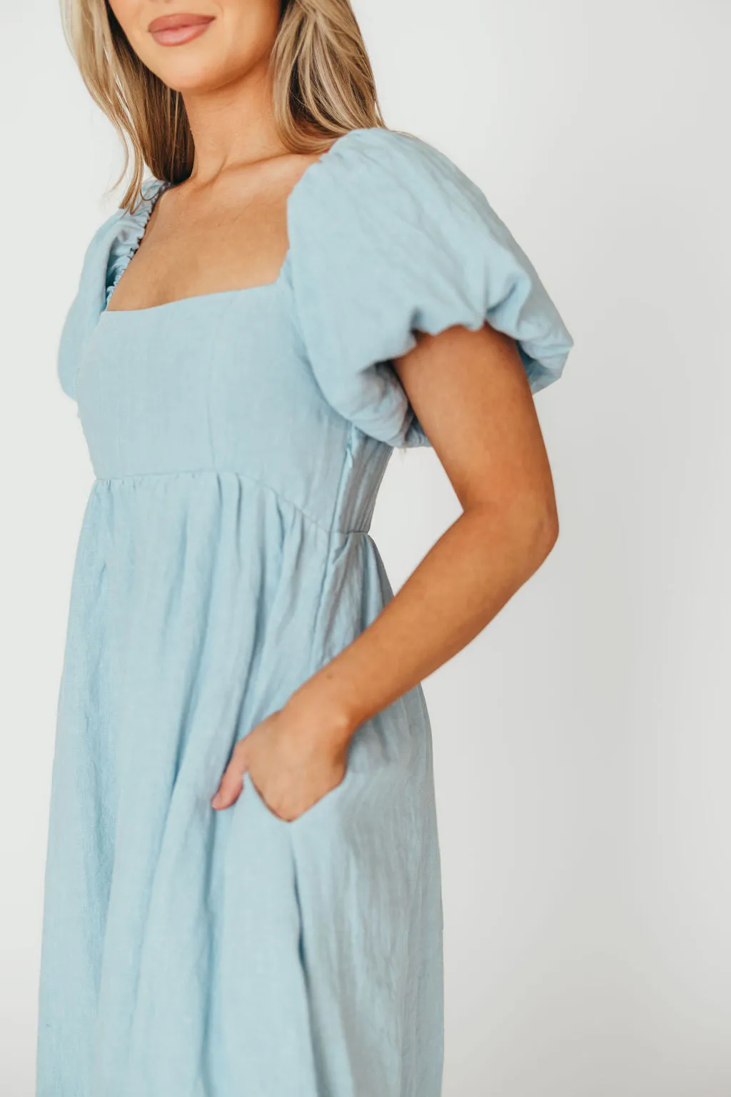 Candace Maxi Dress in Light Blue - 100% Linen - Bump Friendly (Low Stock)