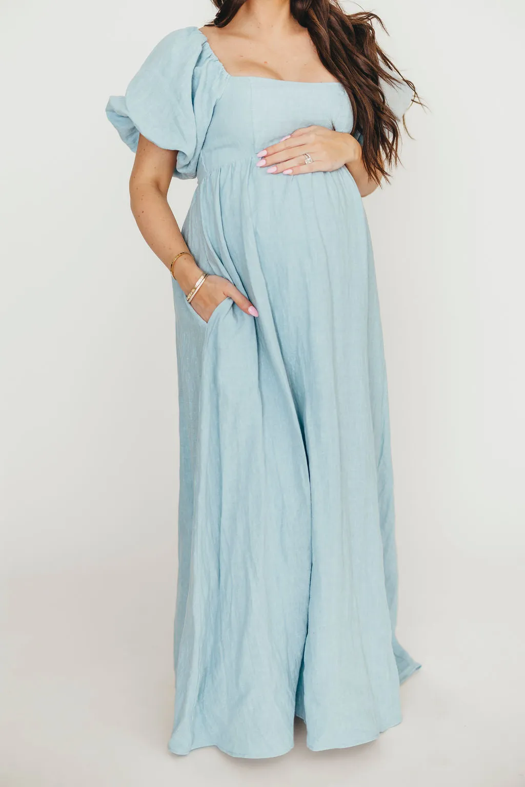 Candace Maxi Dress in Light Blue - 100% Linen - Bump Friendly (Low Stock)