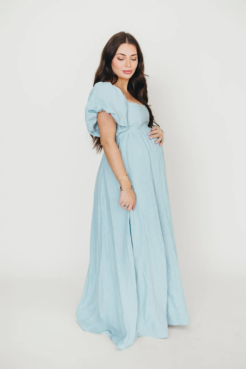 Candace Maxi Dress in Light Blue - 100% Linen - Bump Friendly (Low Stock)
