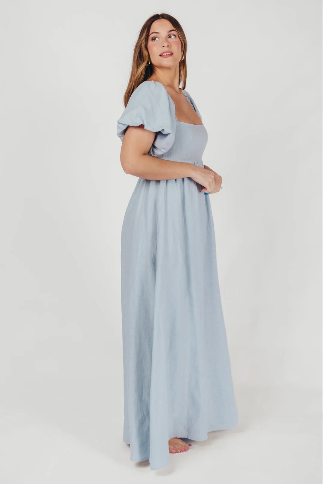 Candace Maxi Dress in Light Blue - 100% Linen - Bump Friendly (Low Stock)