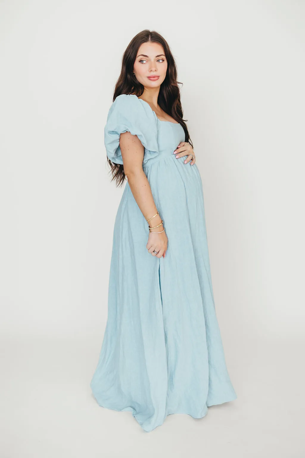 Candace Maxi Dress in Light Blue - 100% Linen - Bump Friendly (Low Stock)