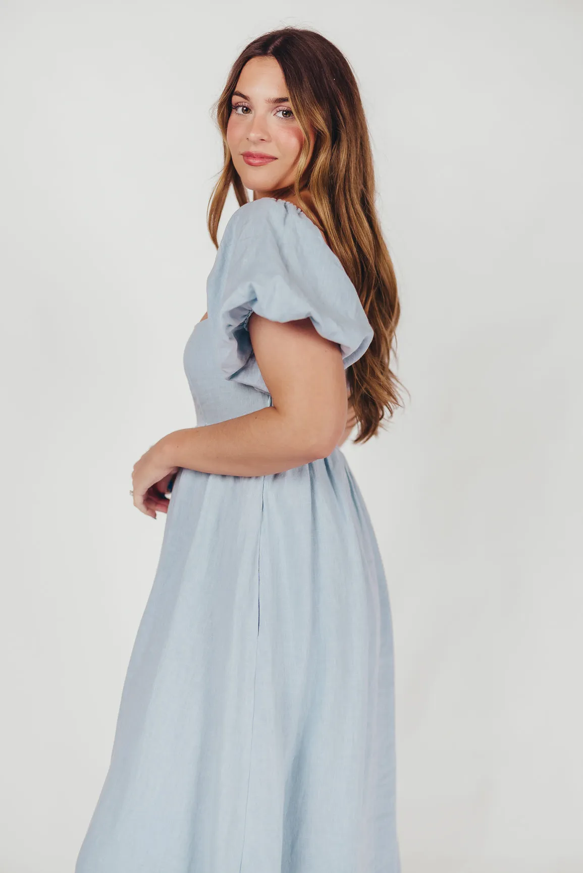 Candace Maxi Dress in Light Blue - 100% Linen - Bump Friendly (Low Stock)