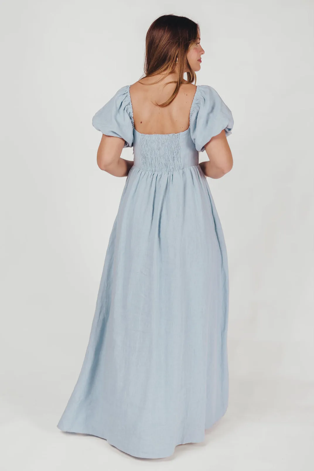 Candace Maxi Dress in Light Blue - 100% Linen - Bump Friendly (Low Stock)