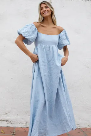 Candace Maxi Dress in Light Blue - 100% Linen - Bump Friendly (Low Stock)