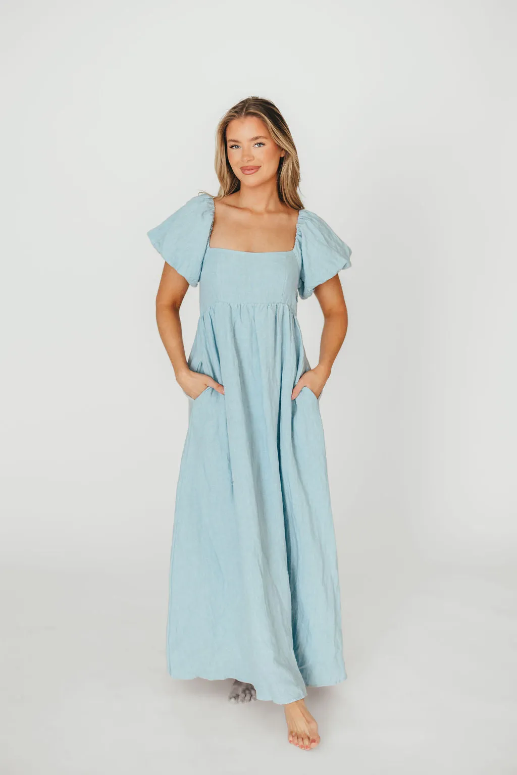 Candace Maxi Dress in Light Blue - 100% Linen - Bump Friendly (Low Stock)