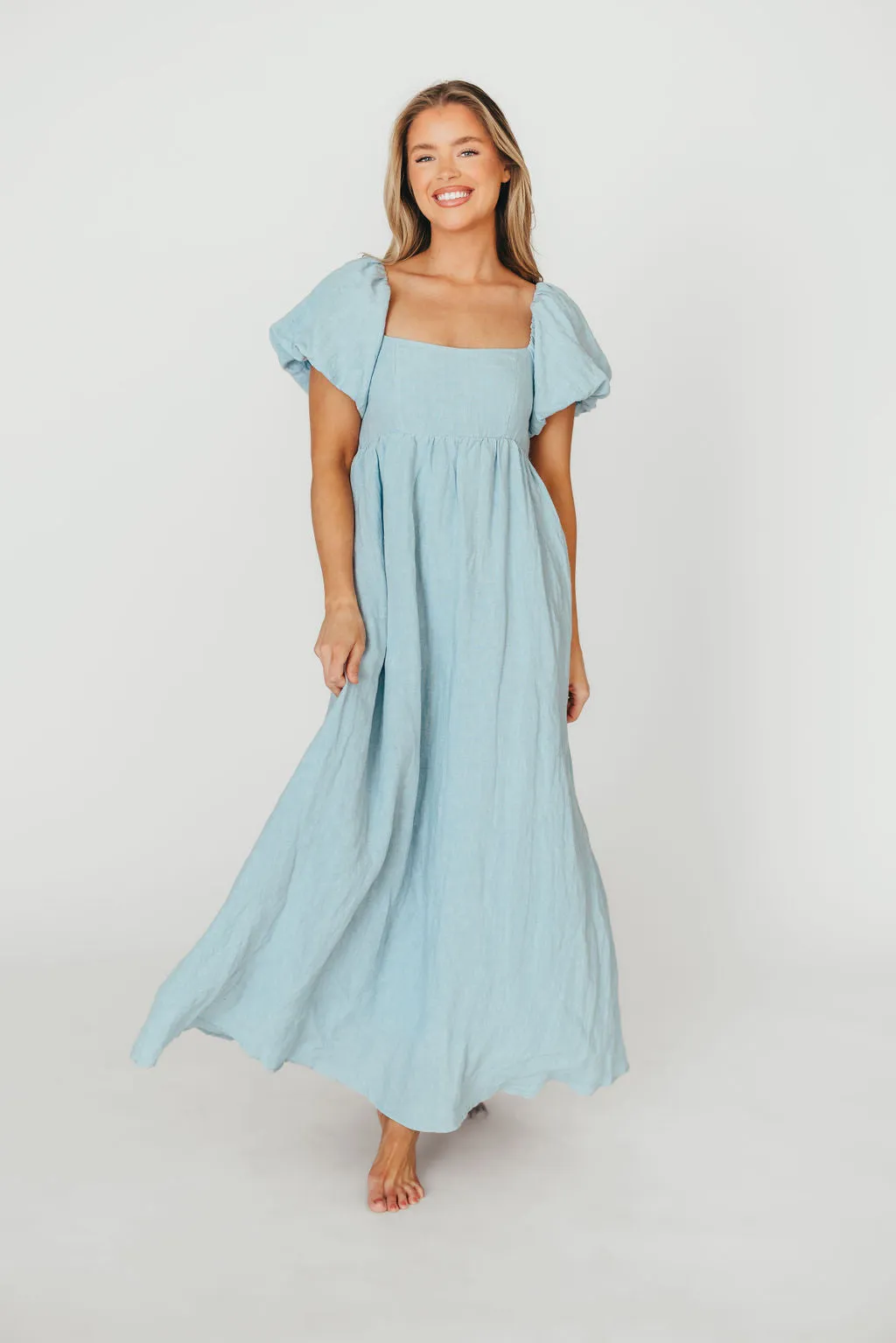 Candace Maxi Dress in Light Blue - 100% Linen - Bump Friendly (Low Stock)