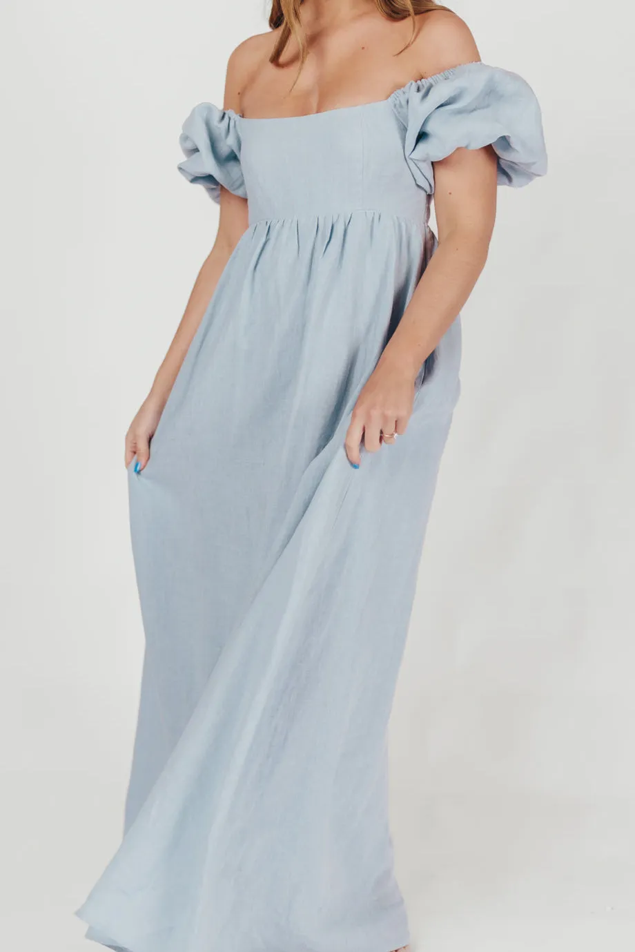 Candace Maxi Dress in Light Blue - 100% Linen - Bump Friendly (Low Stock)