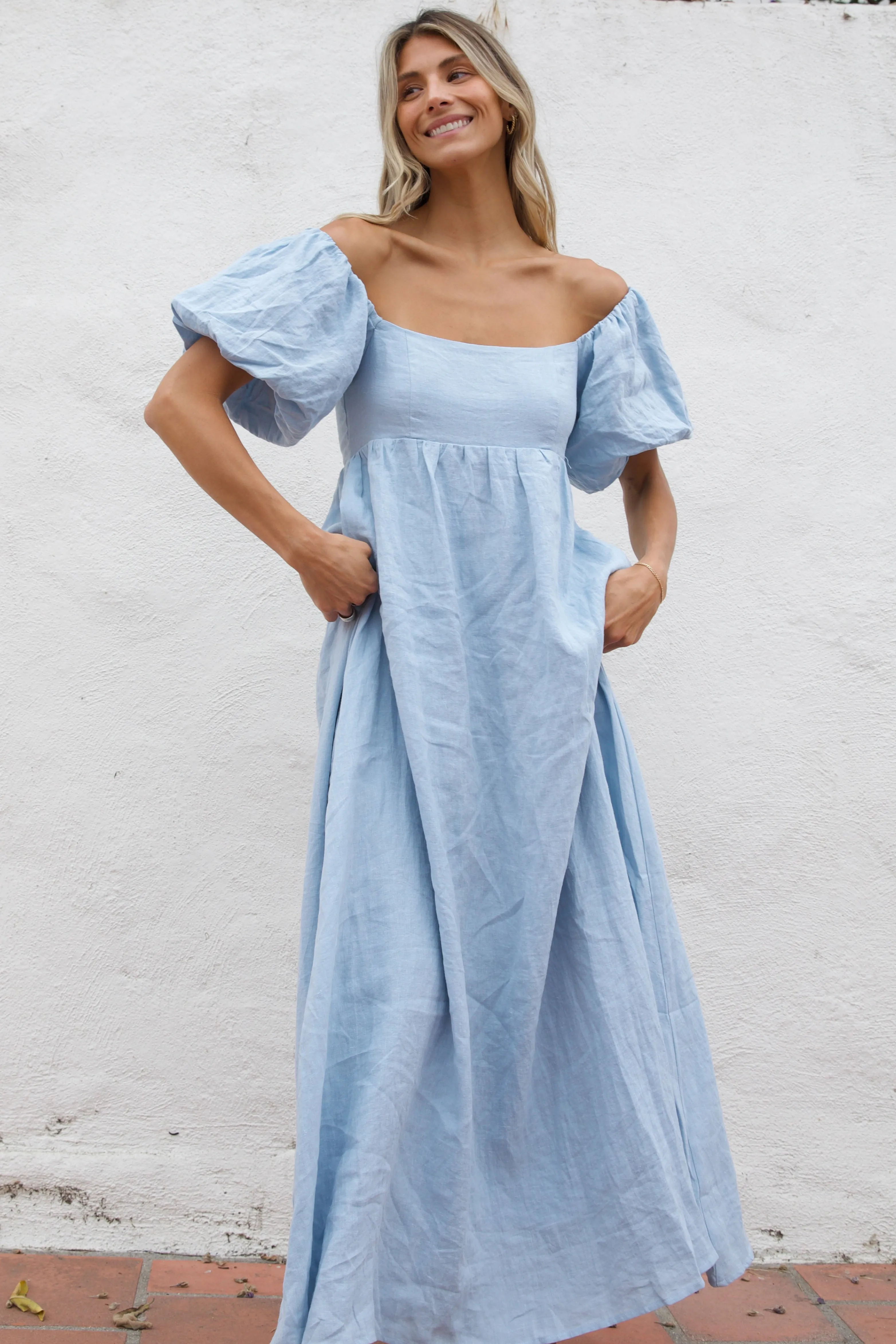 Candace Maxi Dress in Light Blue - 100% Linen - Bump Friendly (Low Stock)