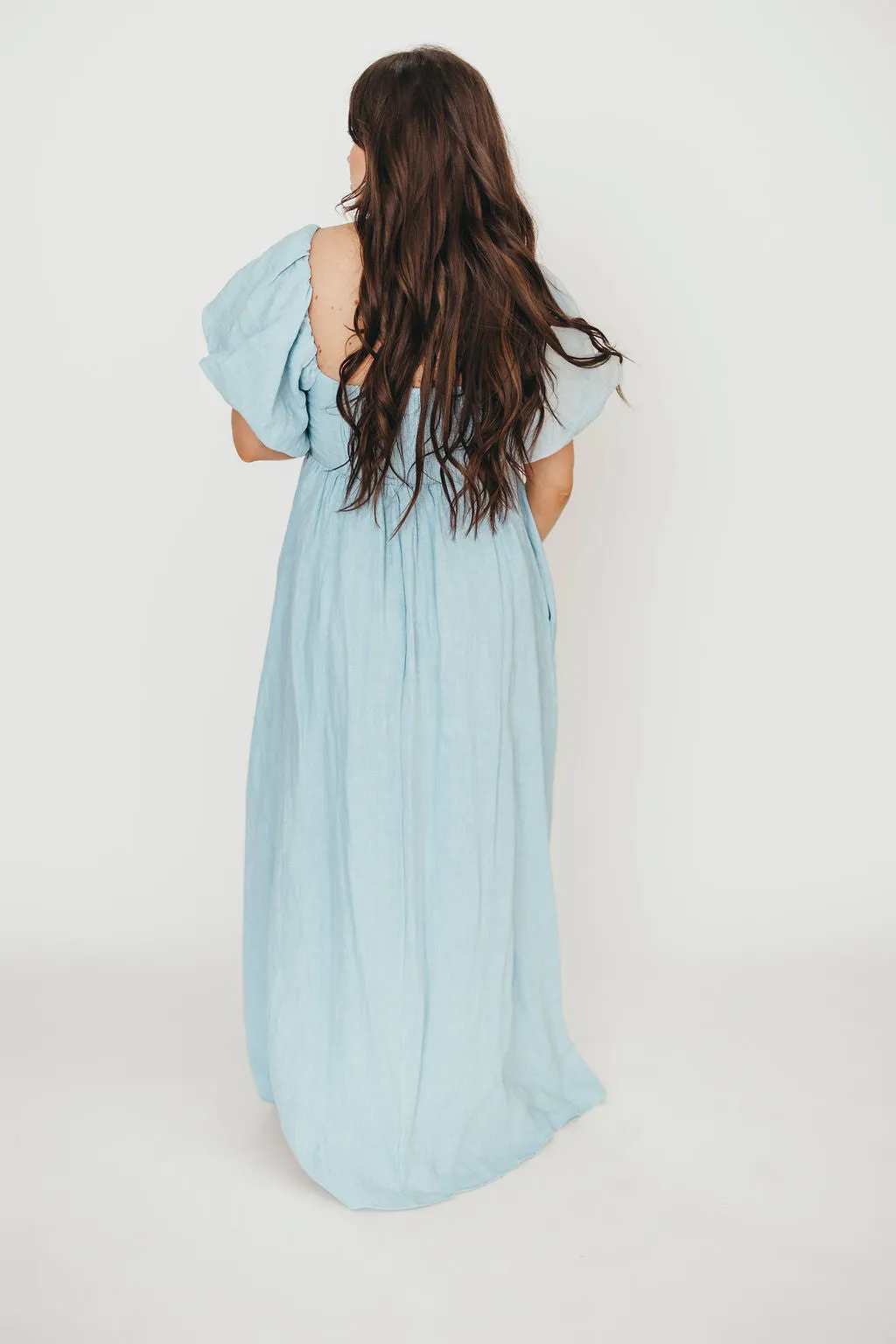 Candace Maxi Dress in Light Blue - 100% Linen - Bump Friendly (Low Stock)