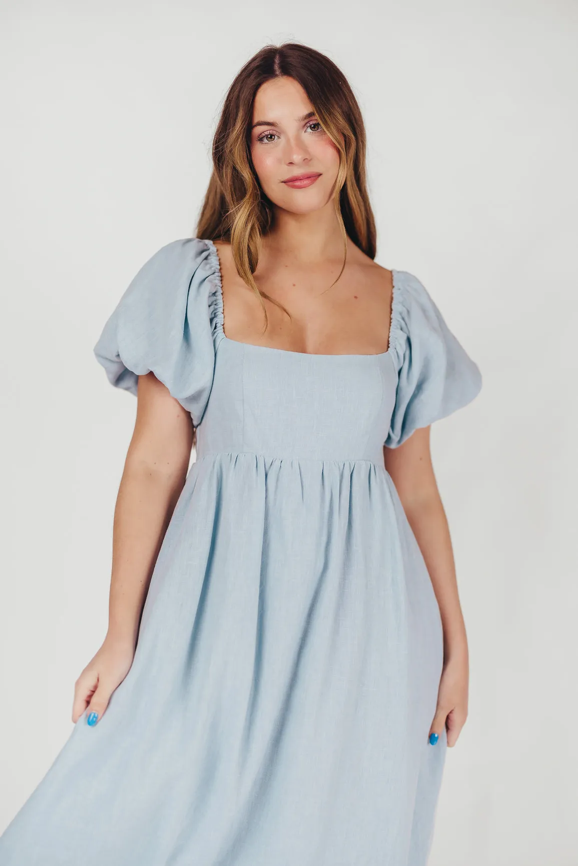 Candace Maxi Dress in Light Blue - 100% Linen - Bump Friendly (Low Stock)