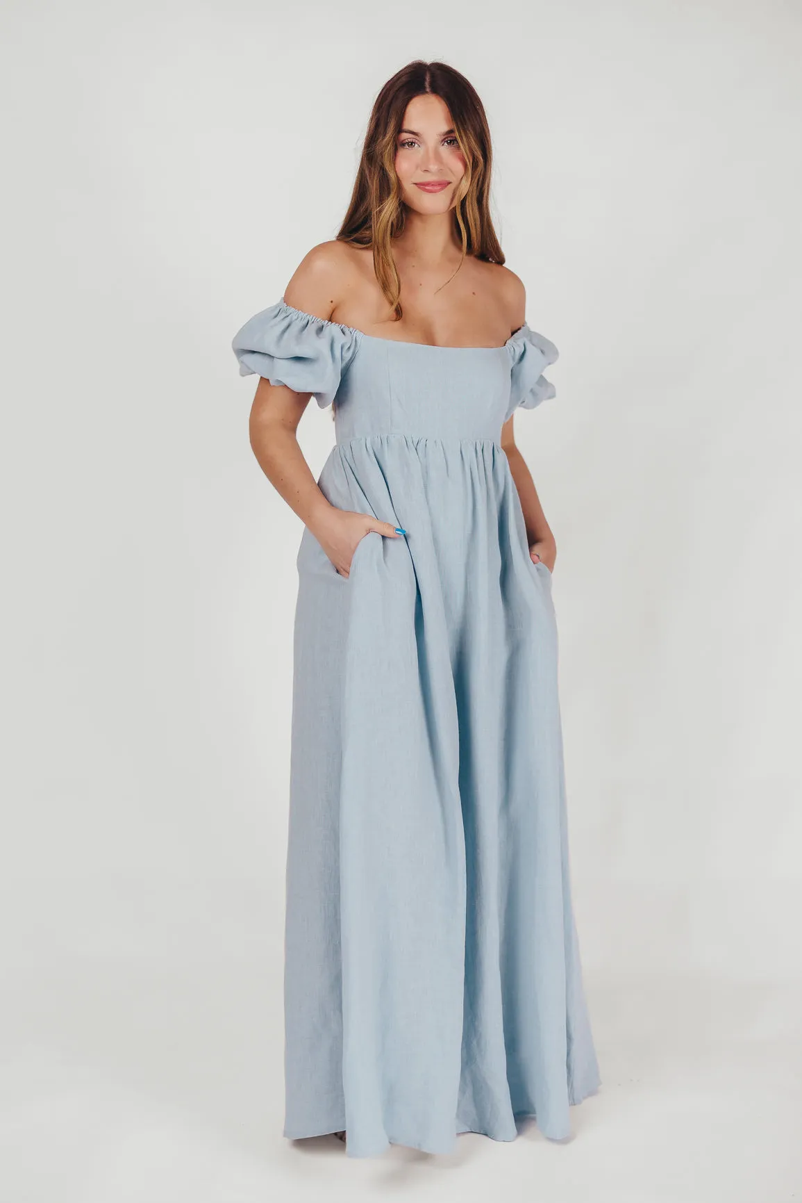 Candace Maxi Dress in Light Blue - 100% Linen - Bump Friendly (Low Stock)