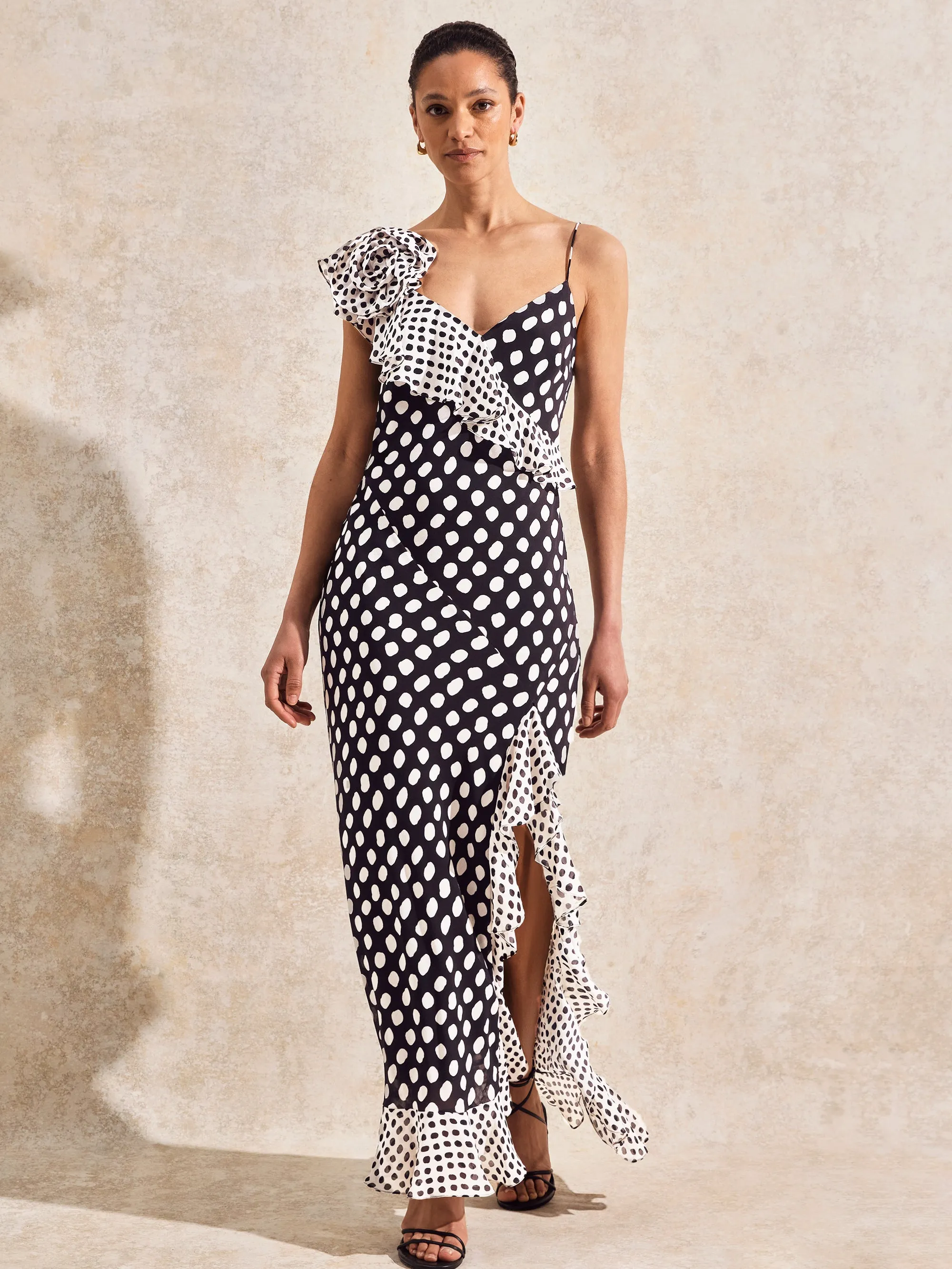 Celeste Corsage-Detail Polka-Dot Dress