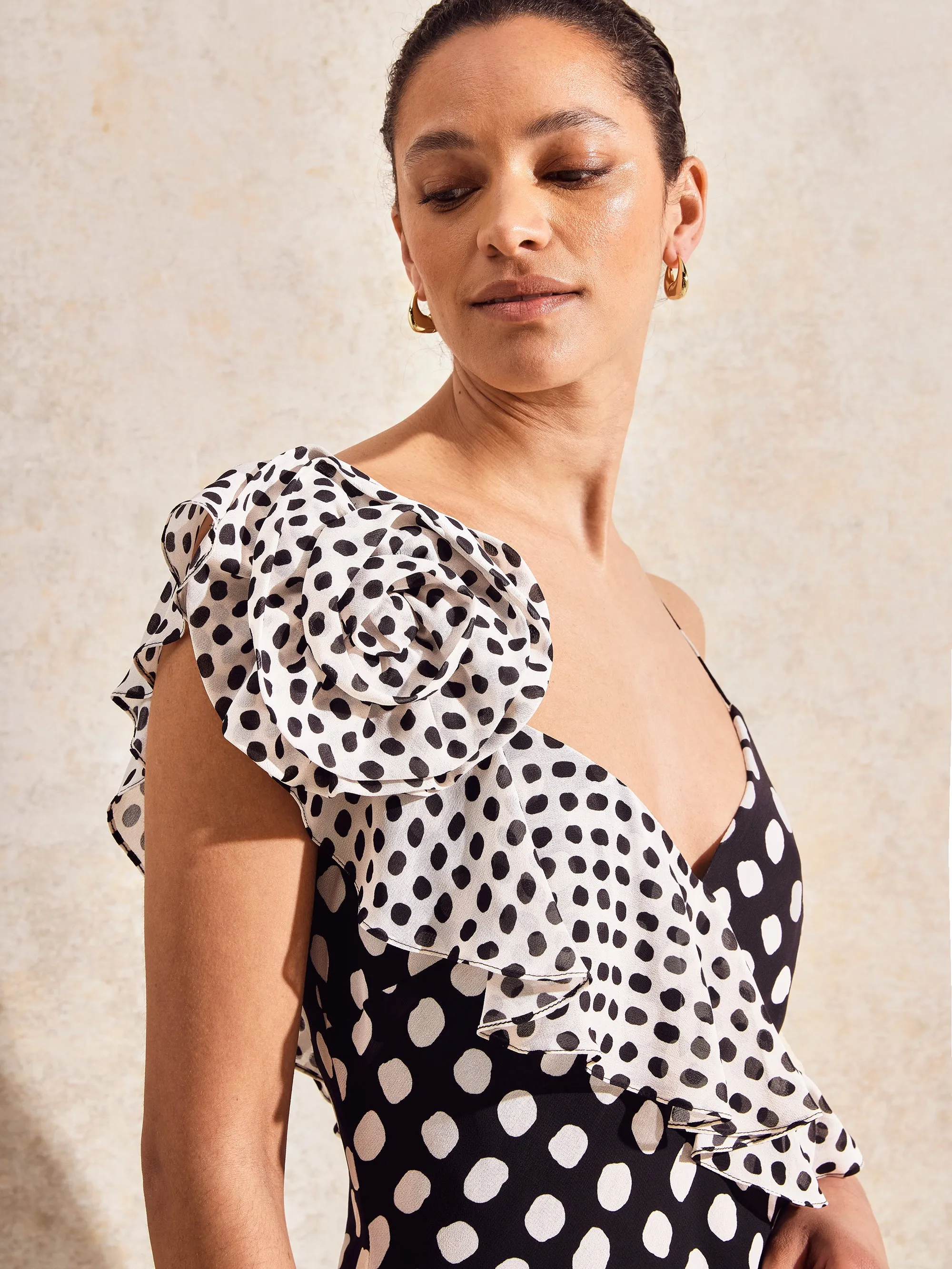 Celeste Corsage-Detail Polka-Dot Dress