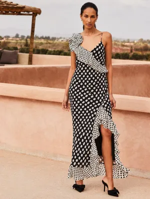 Celeste Corsage-Detail Polka-Dot Dress