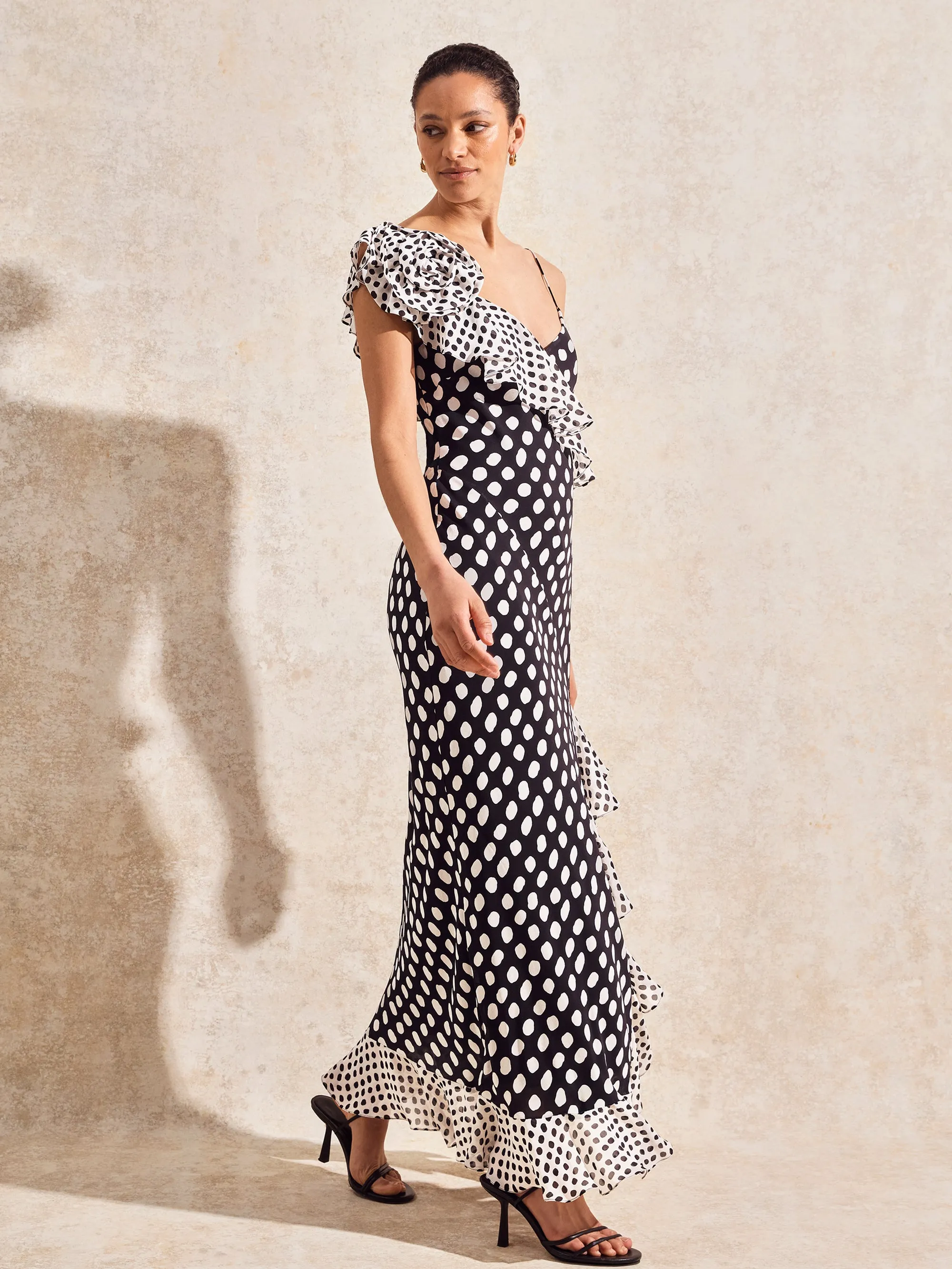 Celeste Corsage-Detail Polka-Dot Dress