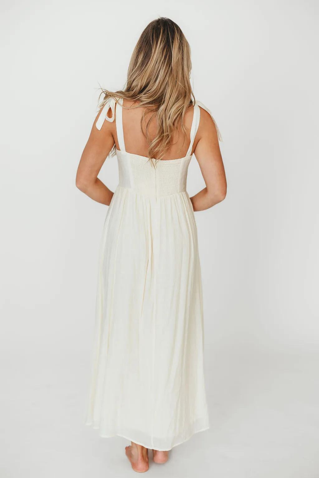 Clementine Embroidered Midi Dress in Cream/Light Blue