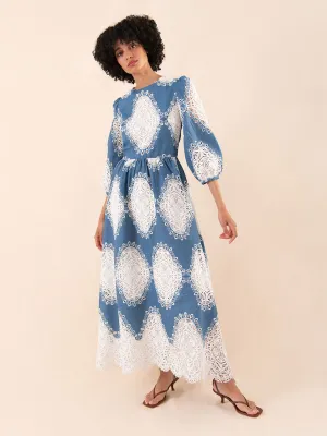 Constance Broderie Anglaise Midi Dress - Lace/Denim - SALE