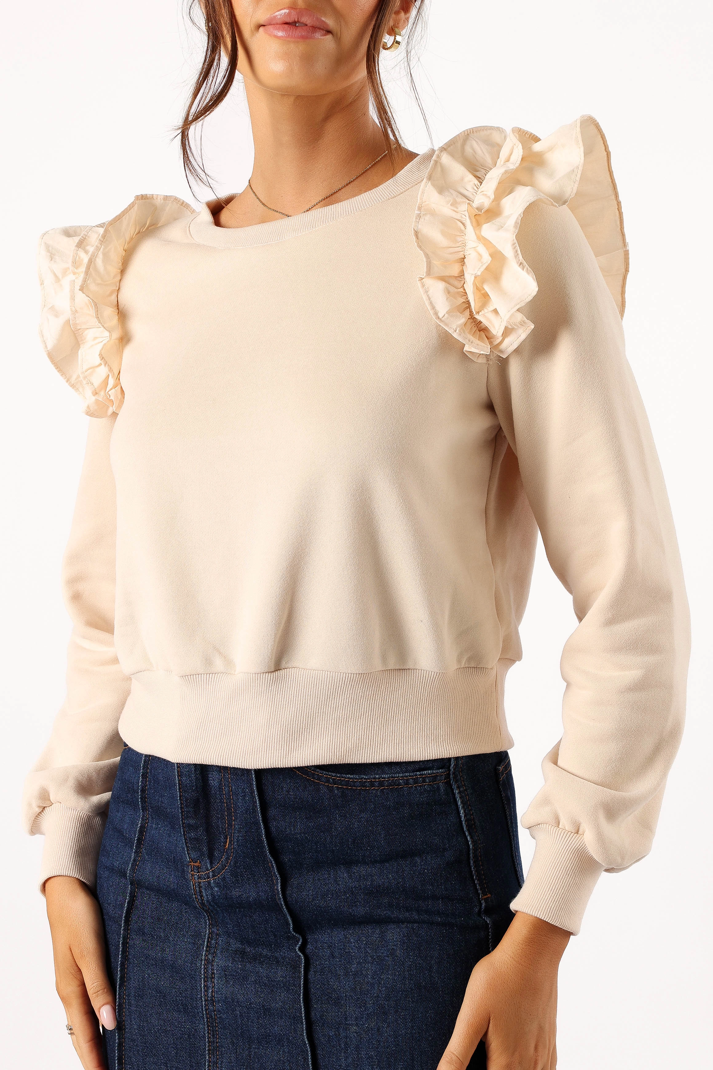 Cora Ruffle Sleeve Sweatshirt - Cream