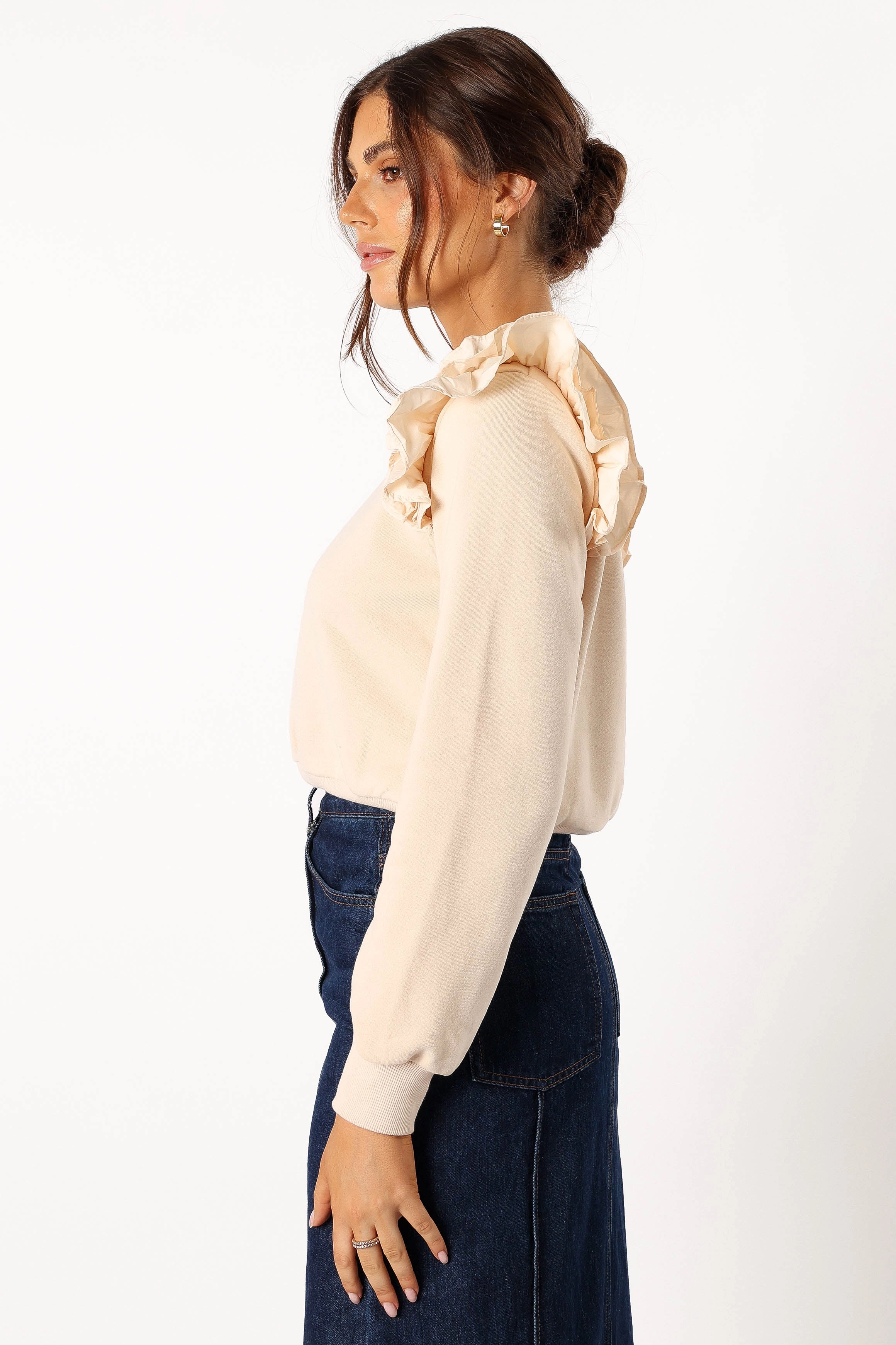 Cora Ruffle Sleeve Sweatshirt - Cream