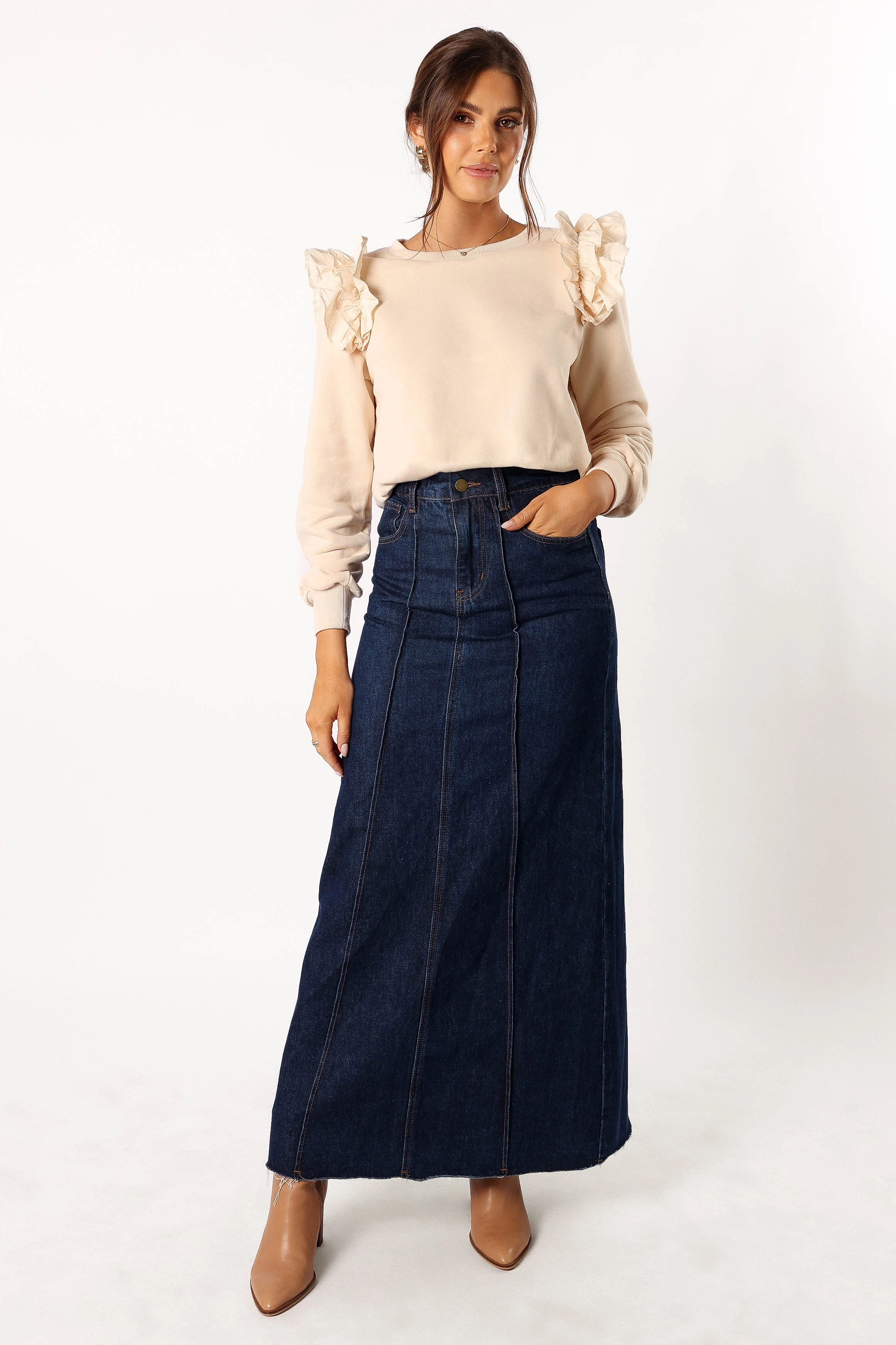 Cora Ruffle Sleeve Sweatshirt - Cream