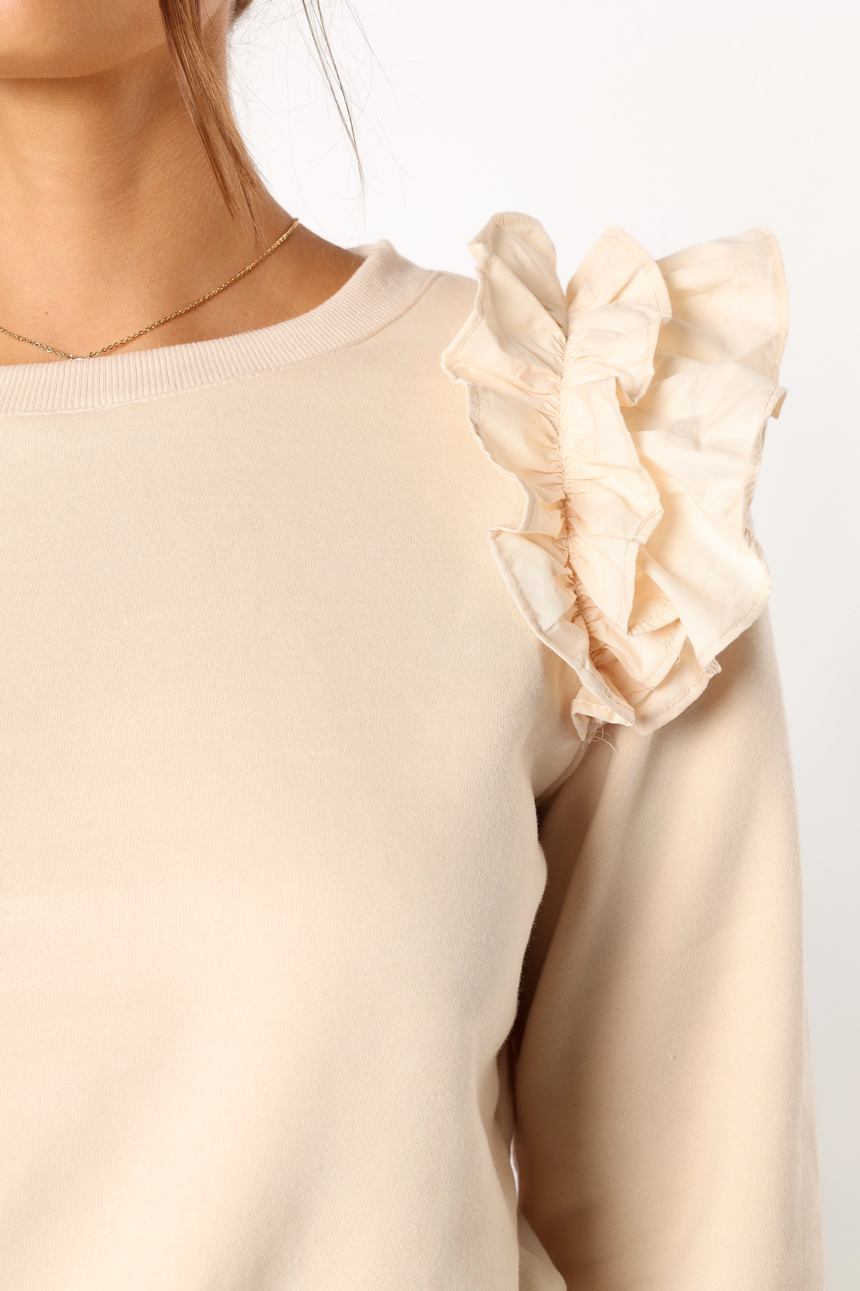 Cora Ruffle Sleeve Sweatshirt - Cream