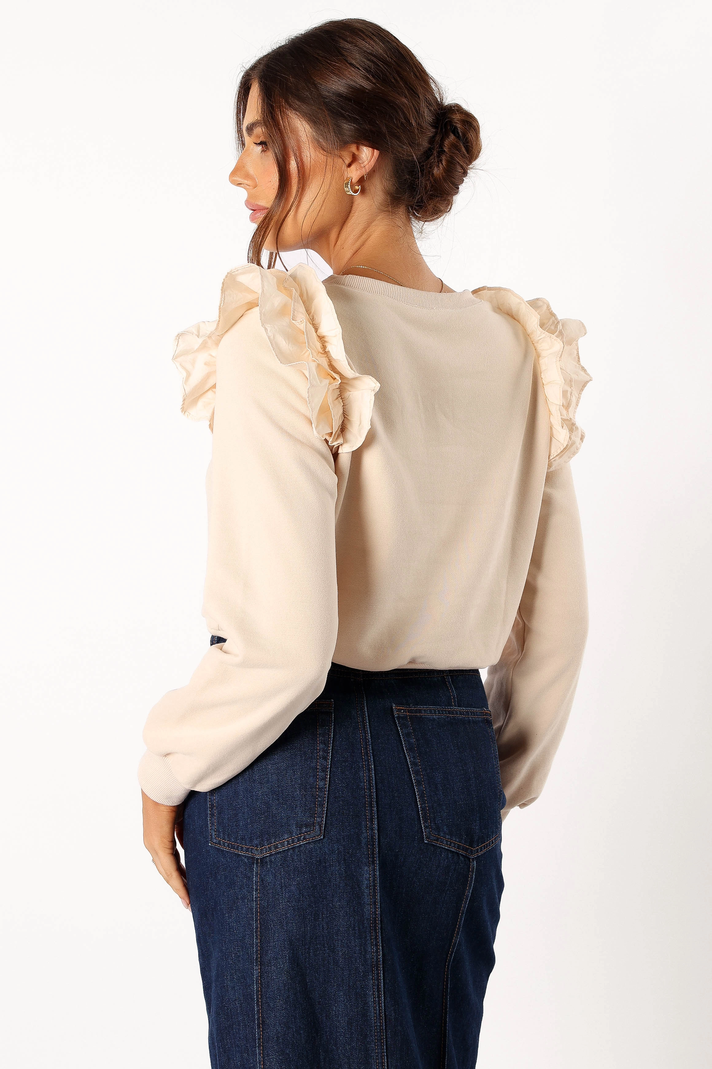 Cora Ruffle Sleeve Sweatshirt - Cream
