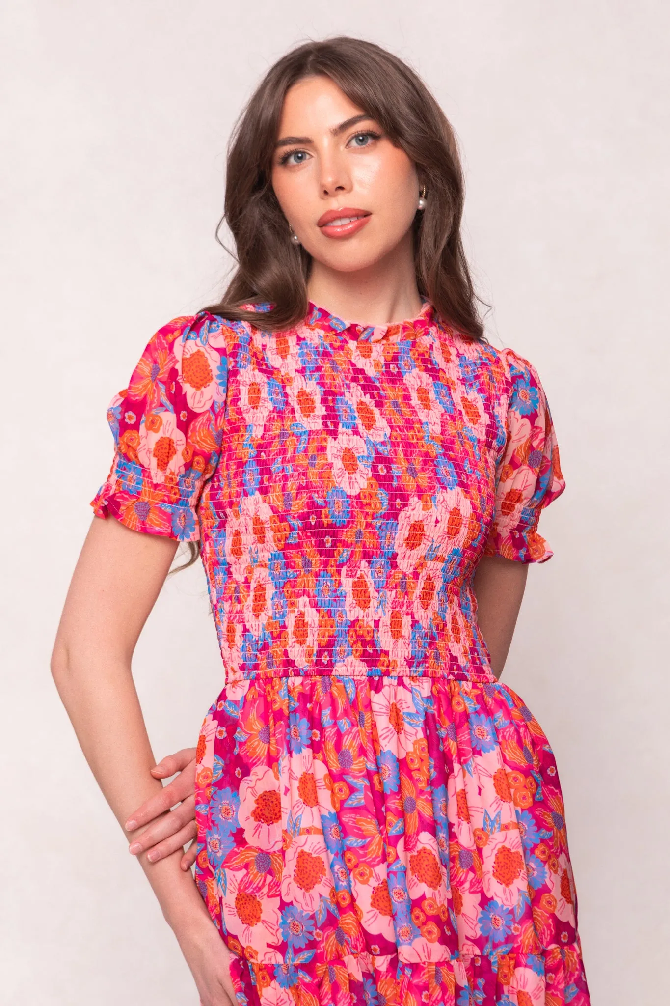 Cordelia Dress in Pink Floral