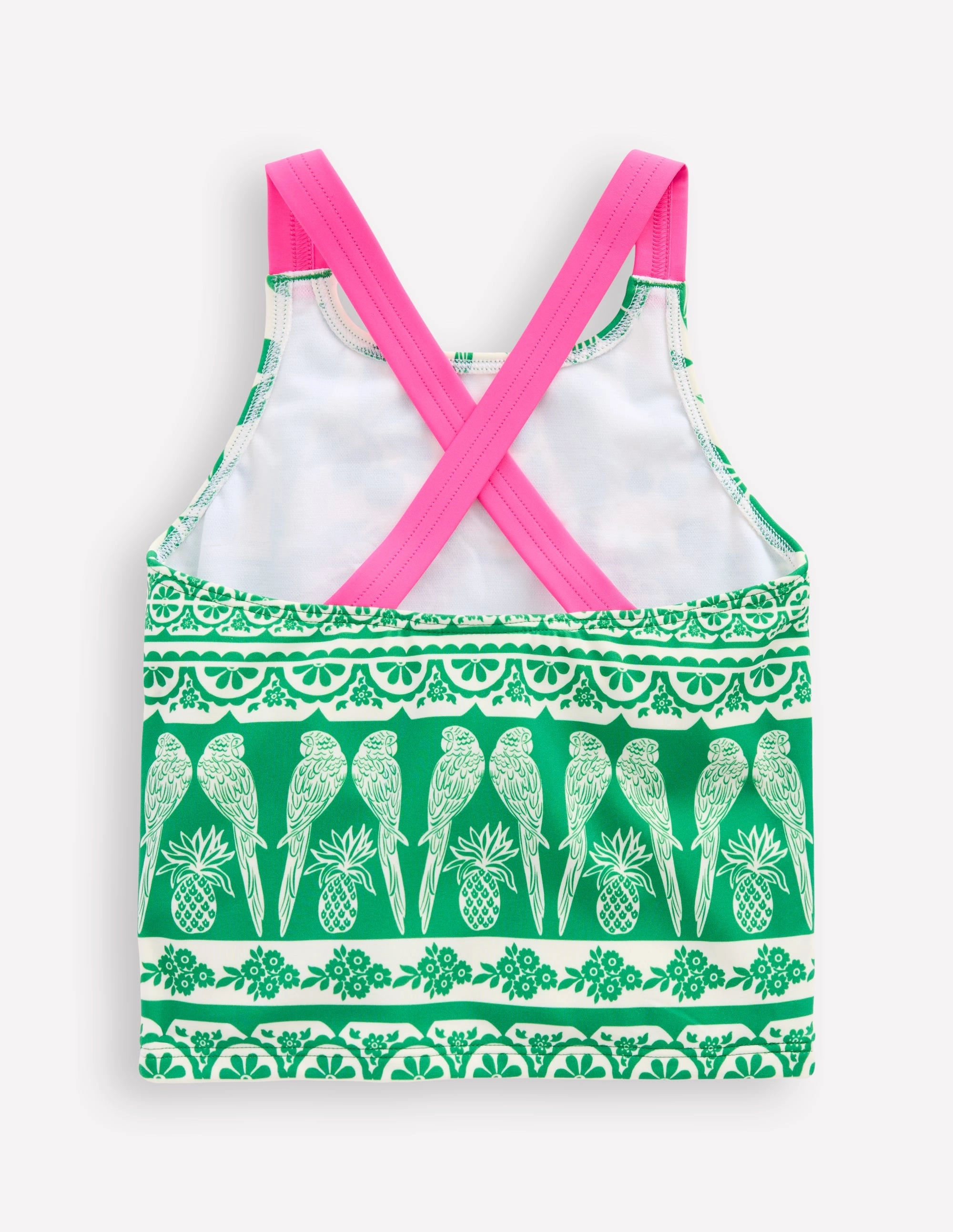 Cross-back Tankini Top-Rich Emerald Parrot Palm