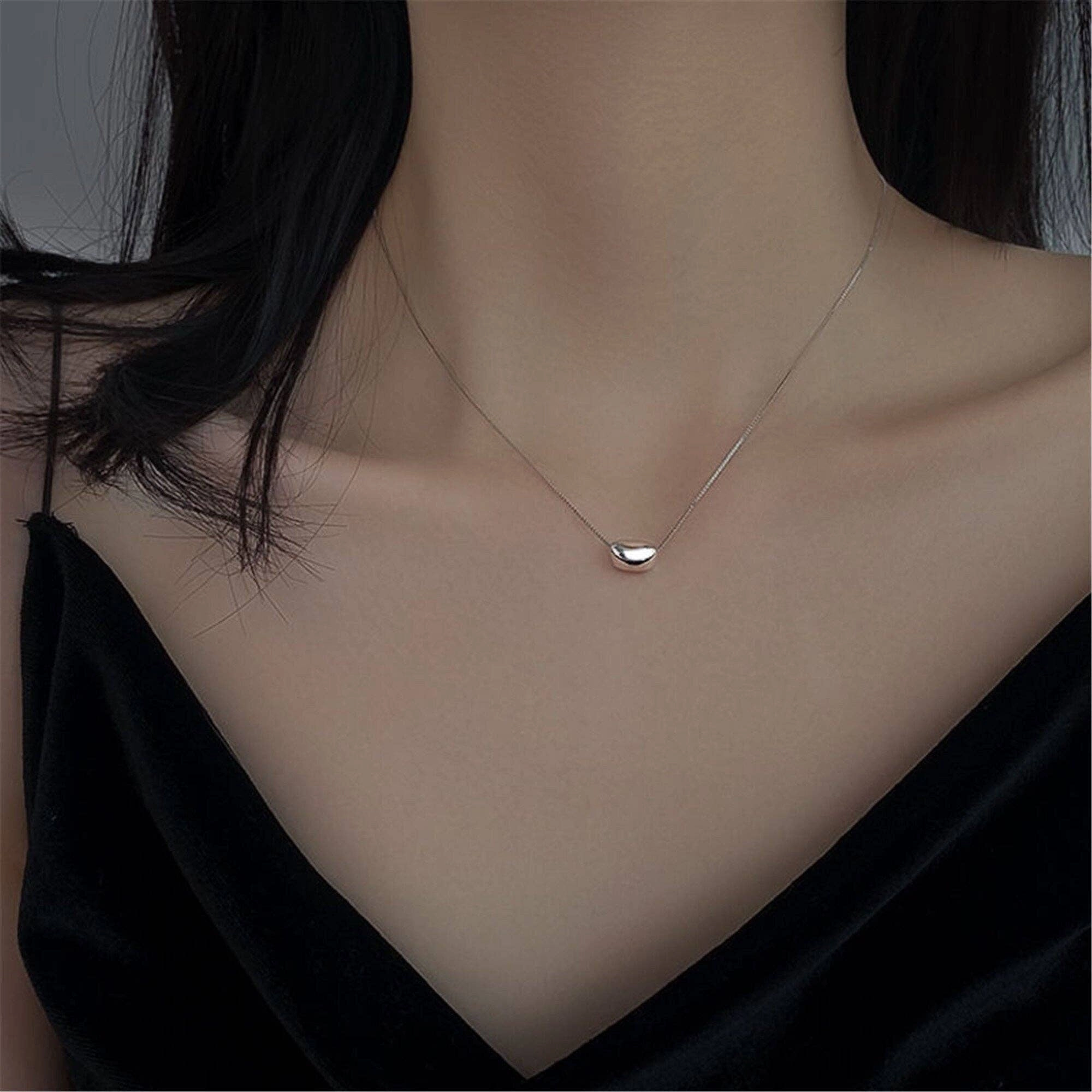 Cute Gold Acacia Bean Necklace in 925 Sterling Silver. Steel