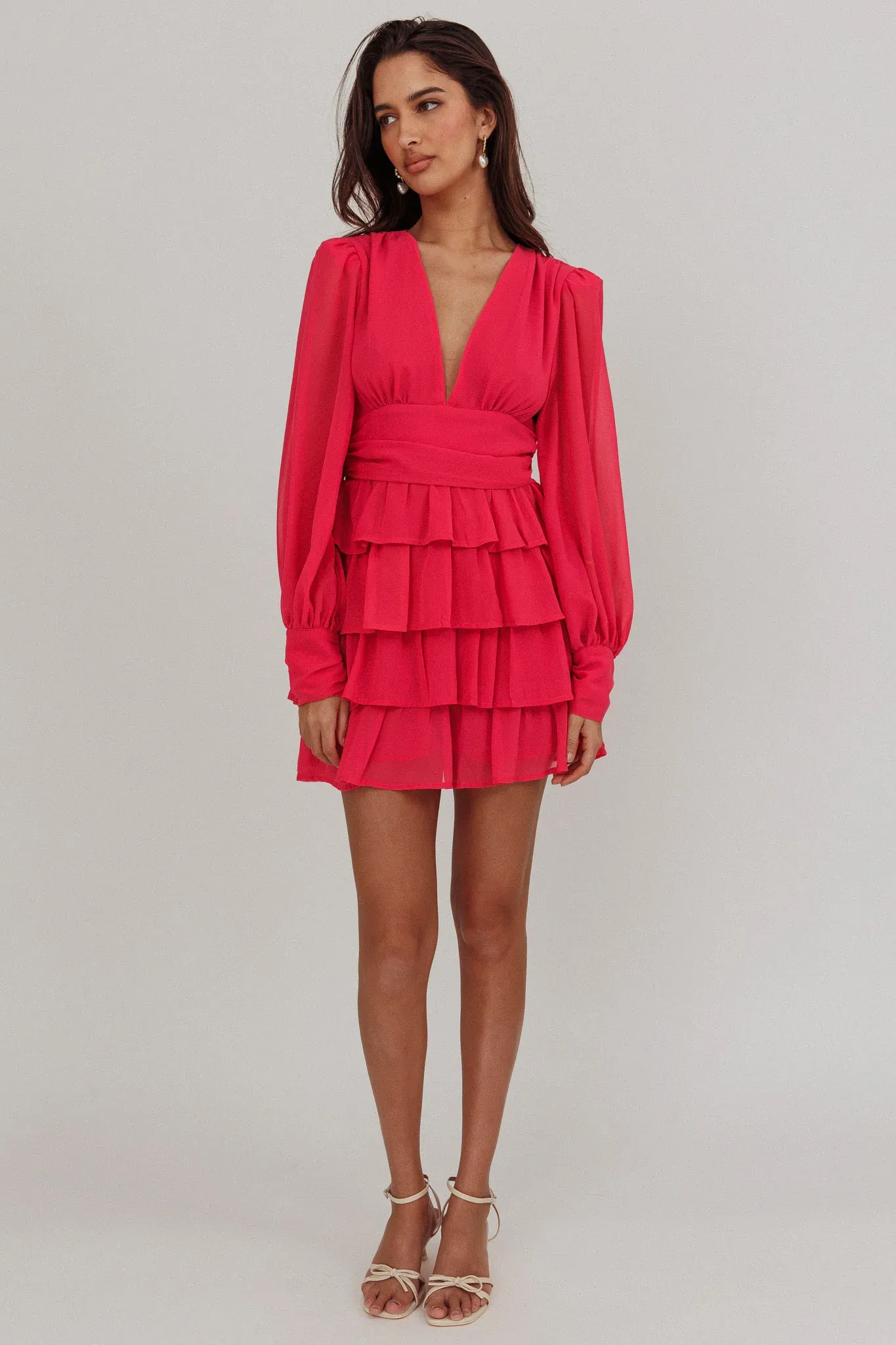 Dalisa Long Sleeve Ruffle Mini Dress Fuchsia