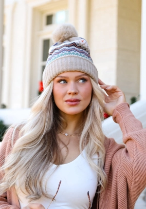 Deluxe Coziness Beige Pom Pom Beanie - DOORBUSTER