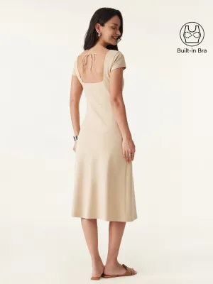 Diamond Neck Open Back Midi New Airy Brami Dress