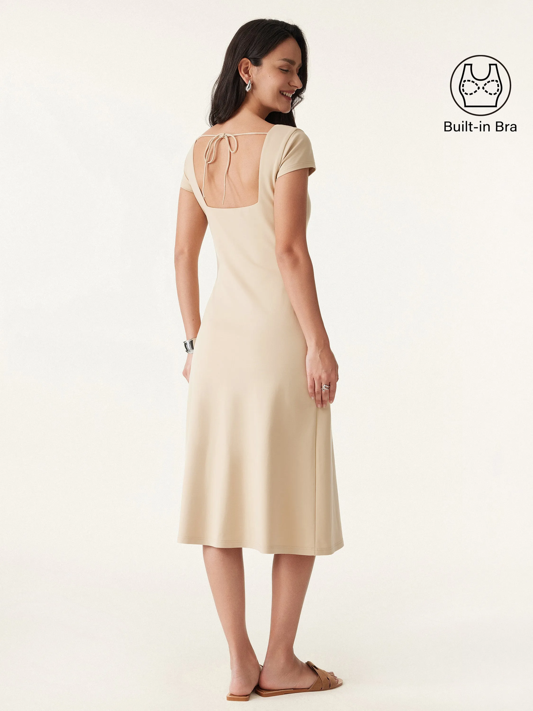 Diamond Neck Open Back Midi New Airy Brami Dress