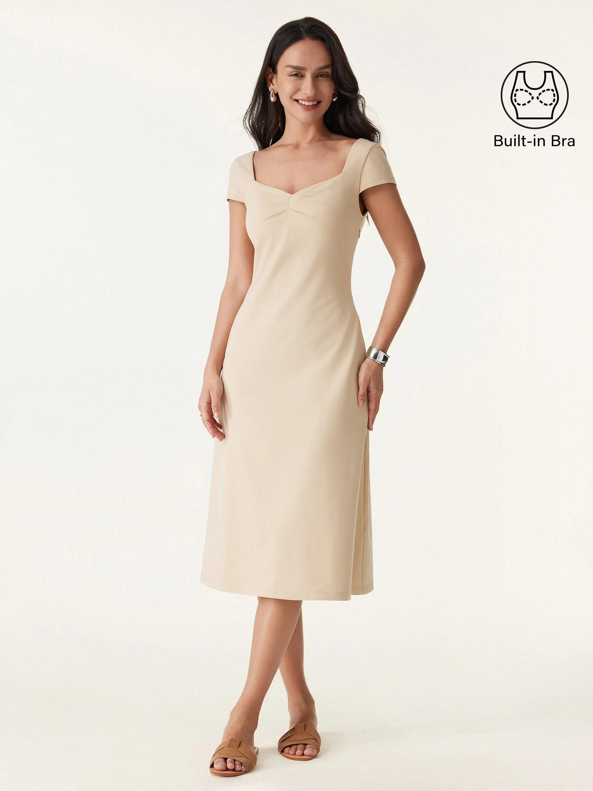 Diamond Neck Open Back Midi New Airy Brami Dress