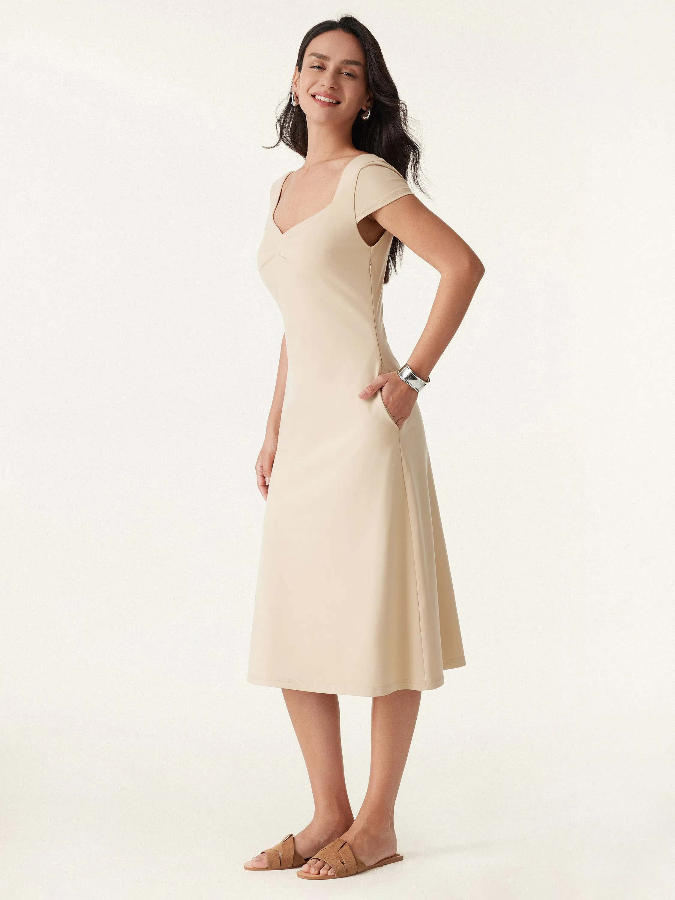 Diamond Neck Open Back Midi New Airy Brami Dress