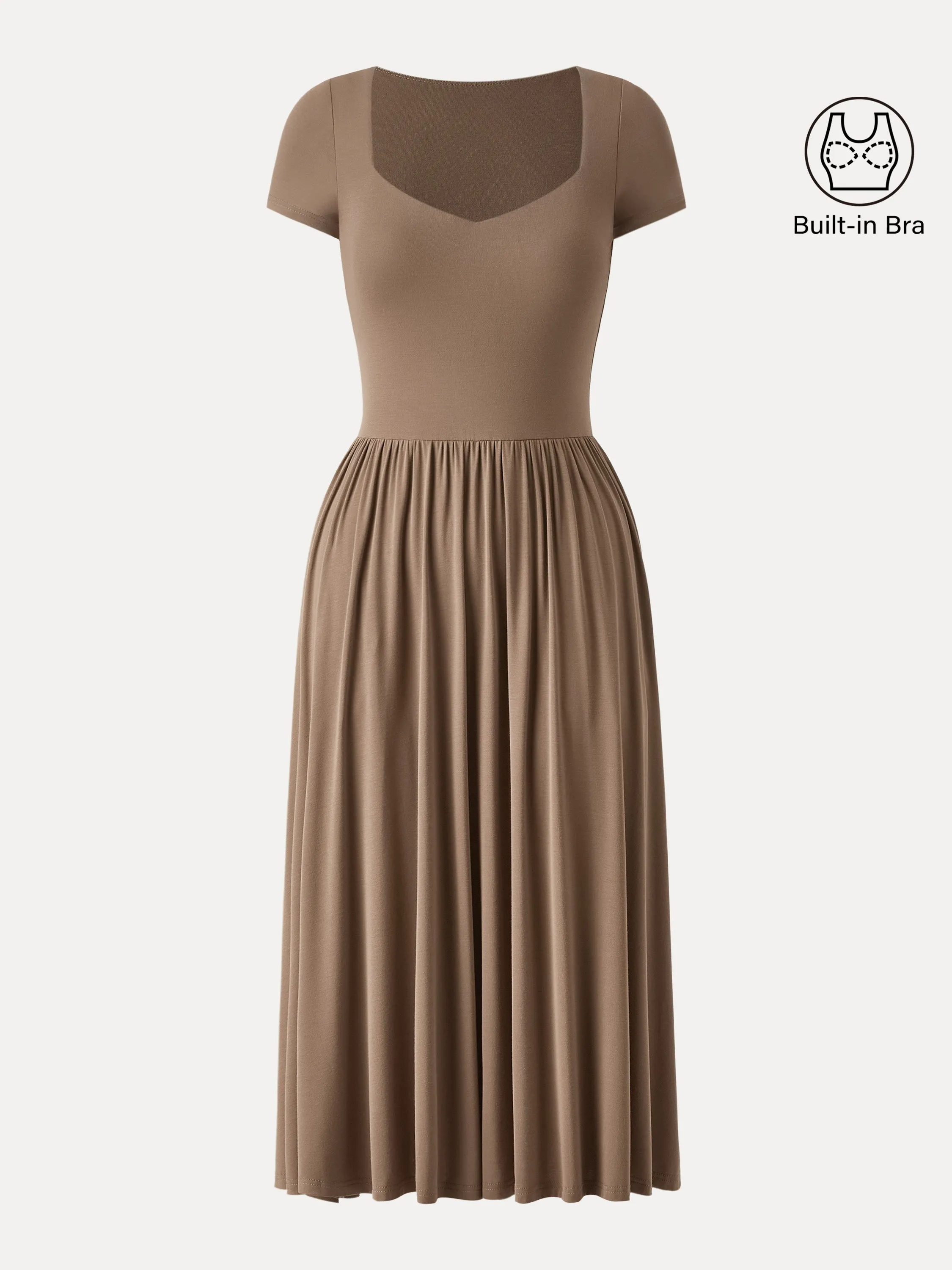 Diamond Neck Short Sleeve New Airy Brami Midi Dress