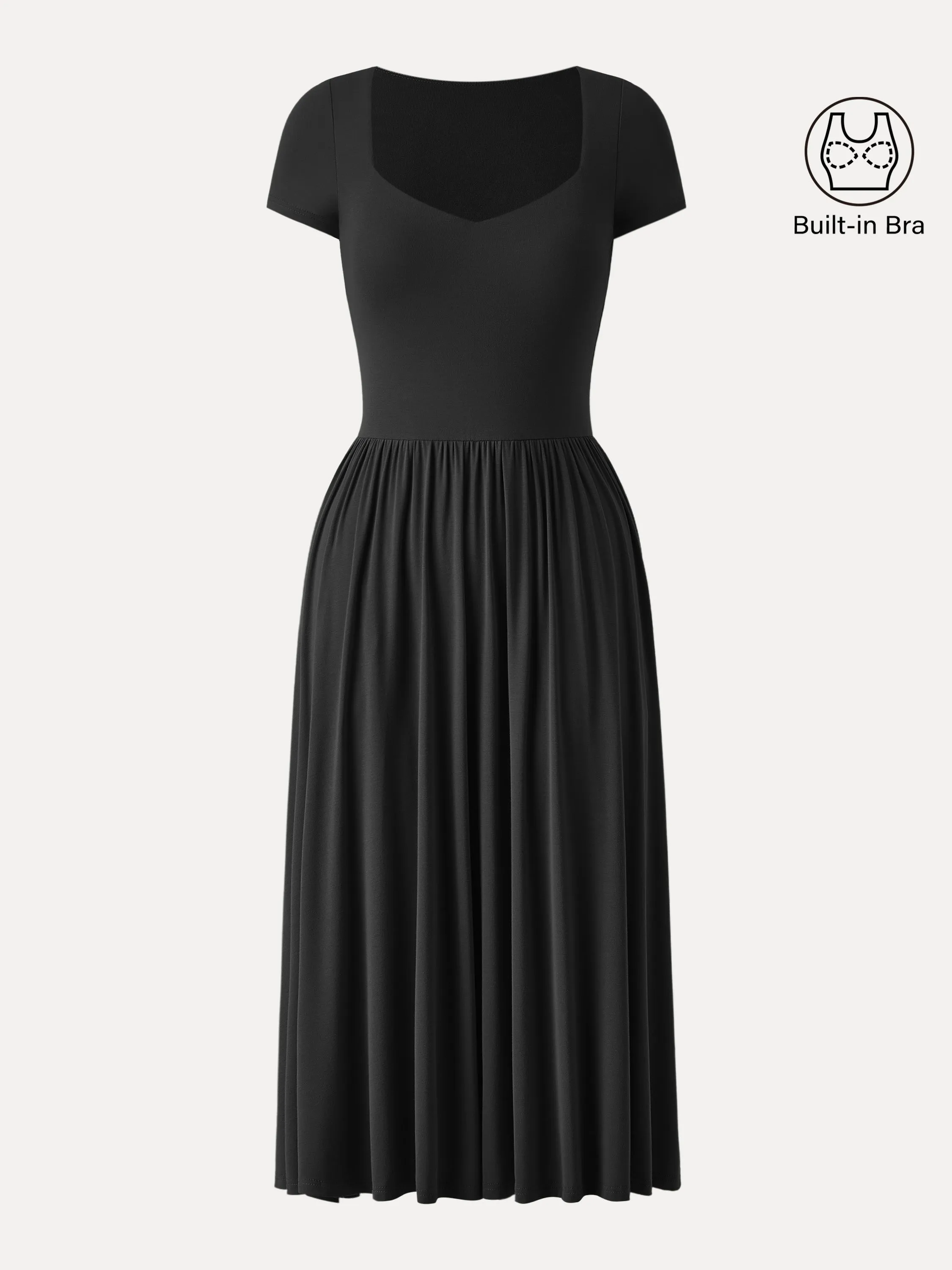 Diamond Neck Short Sleeve New Airy Brami Midi Dress