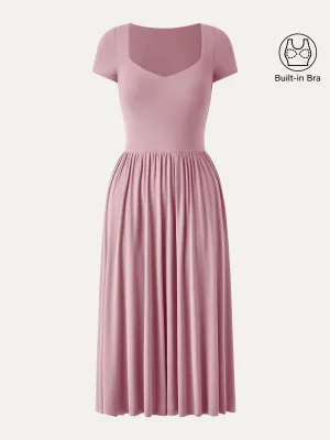 Diamond Neck Short Sleeve New Airy Brami Midi Dress