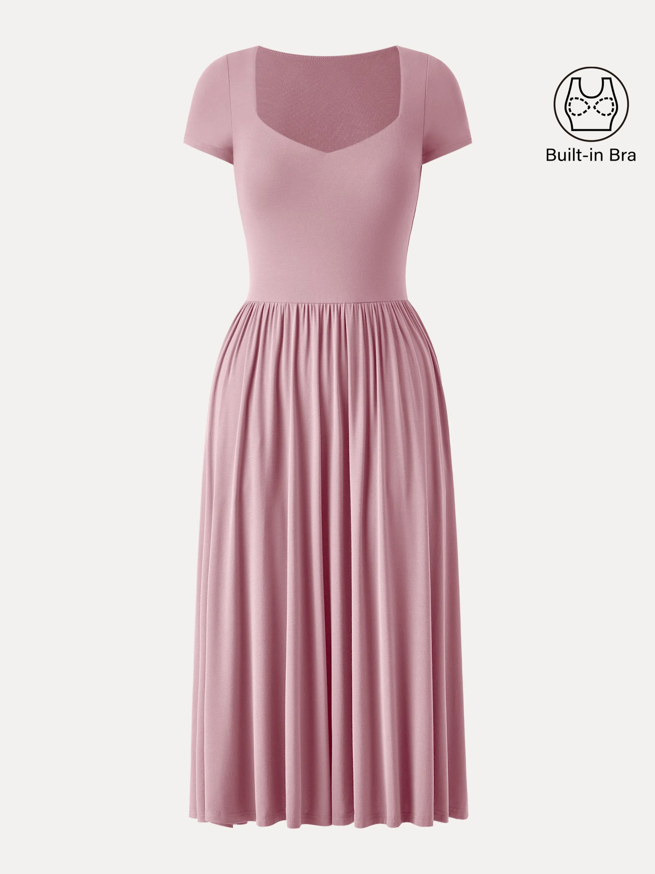 Diamond Neck Short Sleeve New Airy Brami Midi Dress