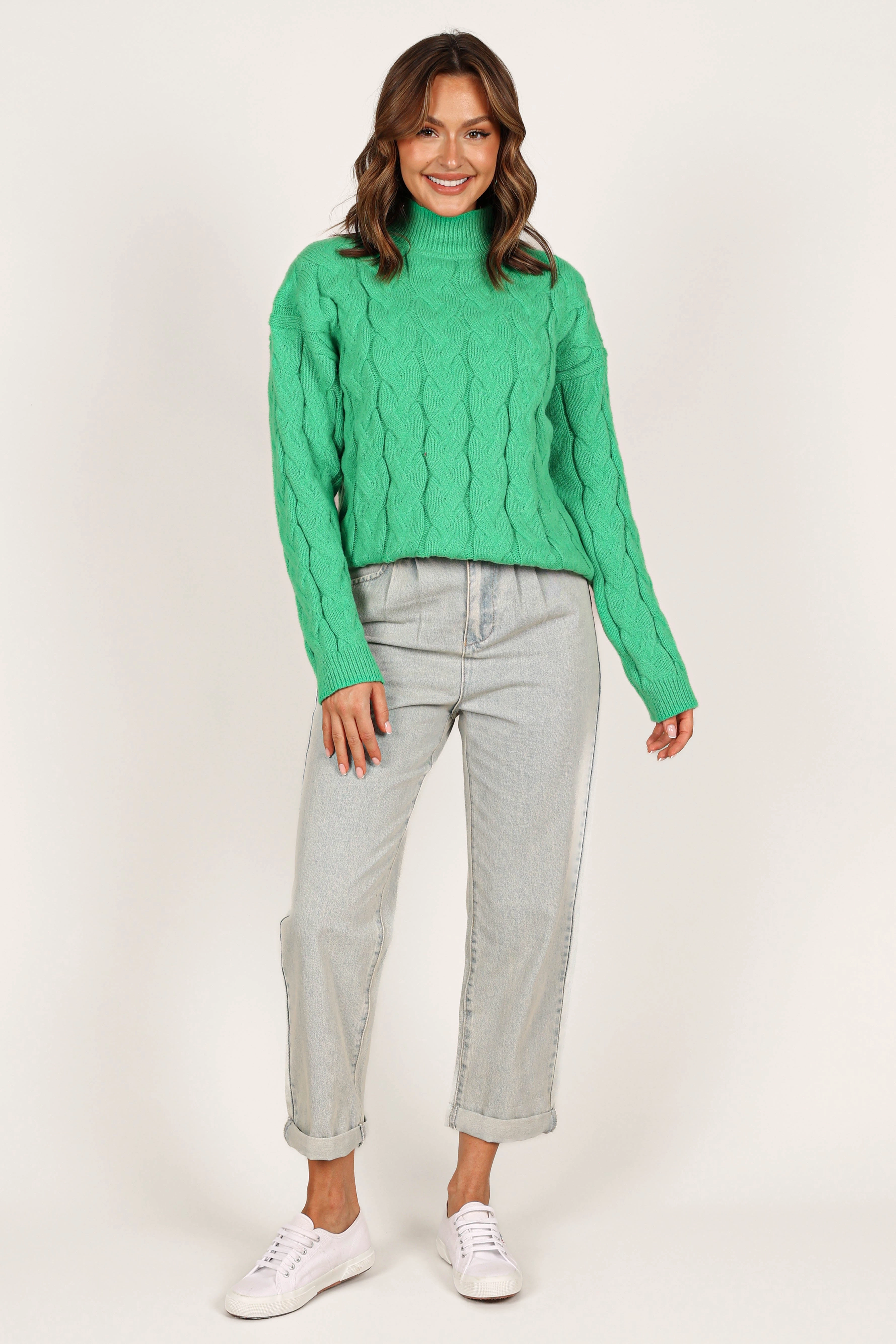 Elena Thick Cable Knit Sweater - Kelly Green