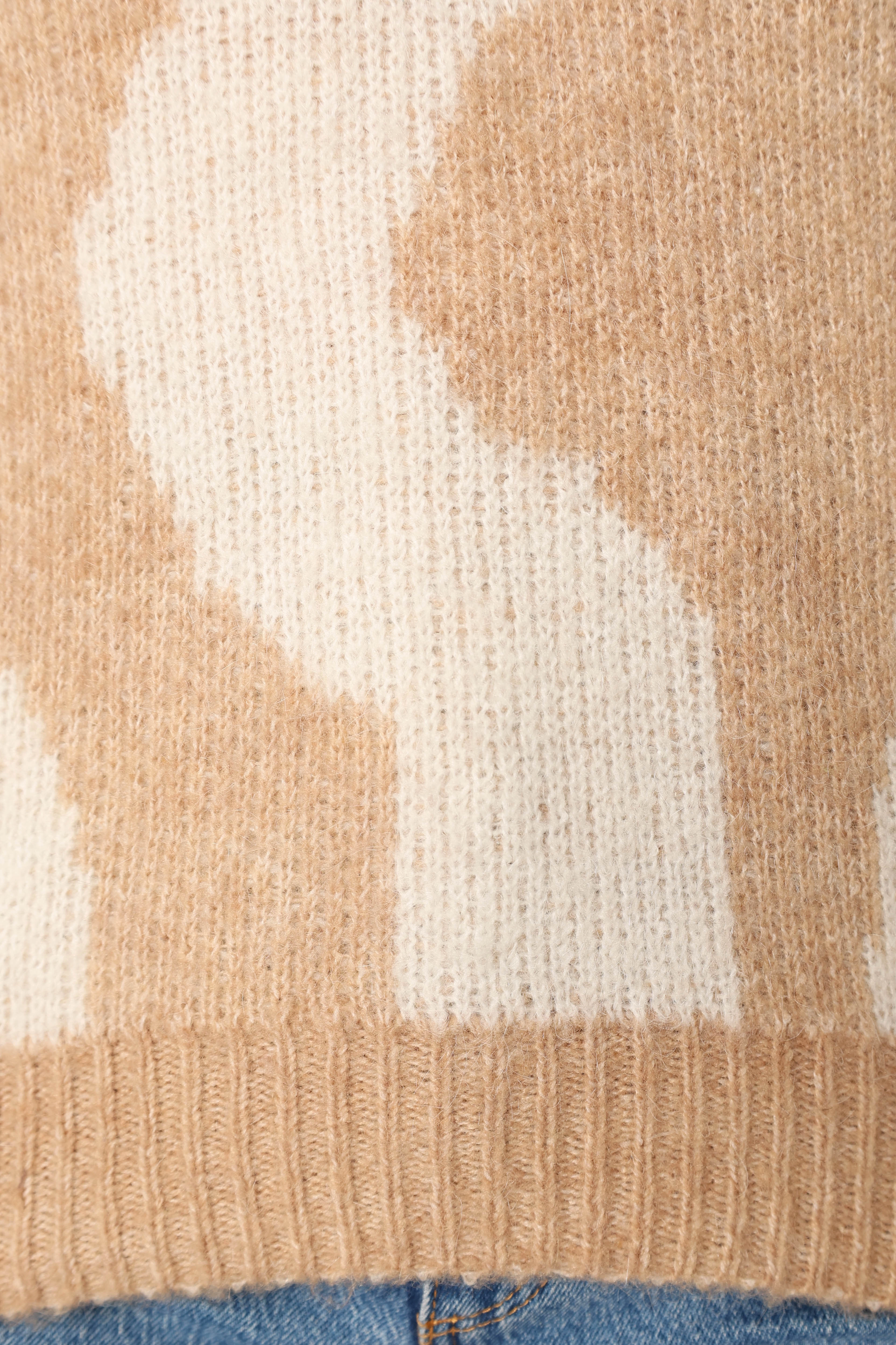 Elliana Collar Vneck Knit Sweater - Beige White