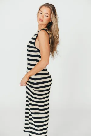Elsie Knit Midi Dress in Black/Natural Stripe
