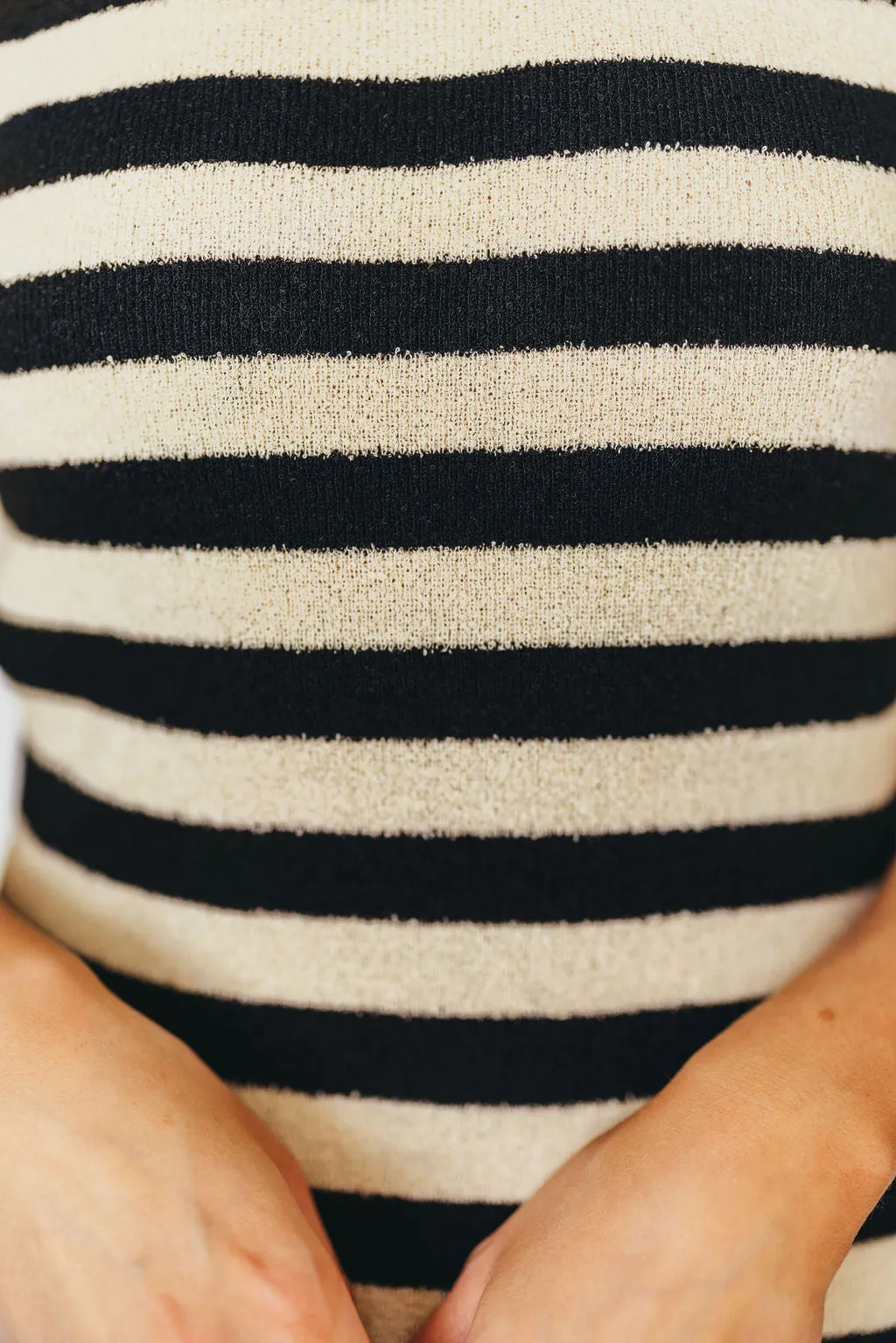 Elsie Knit Midi Dress in Black/Natural Stripe