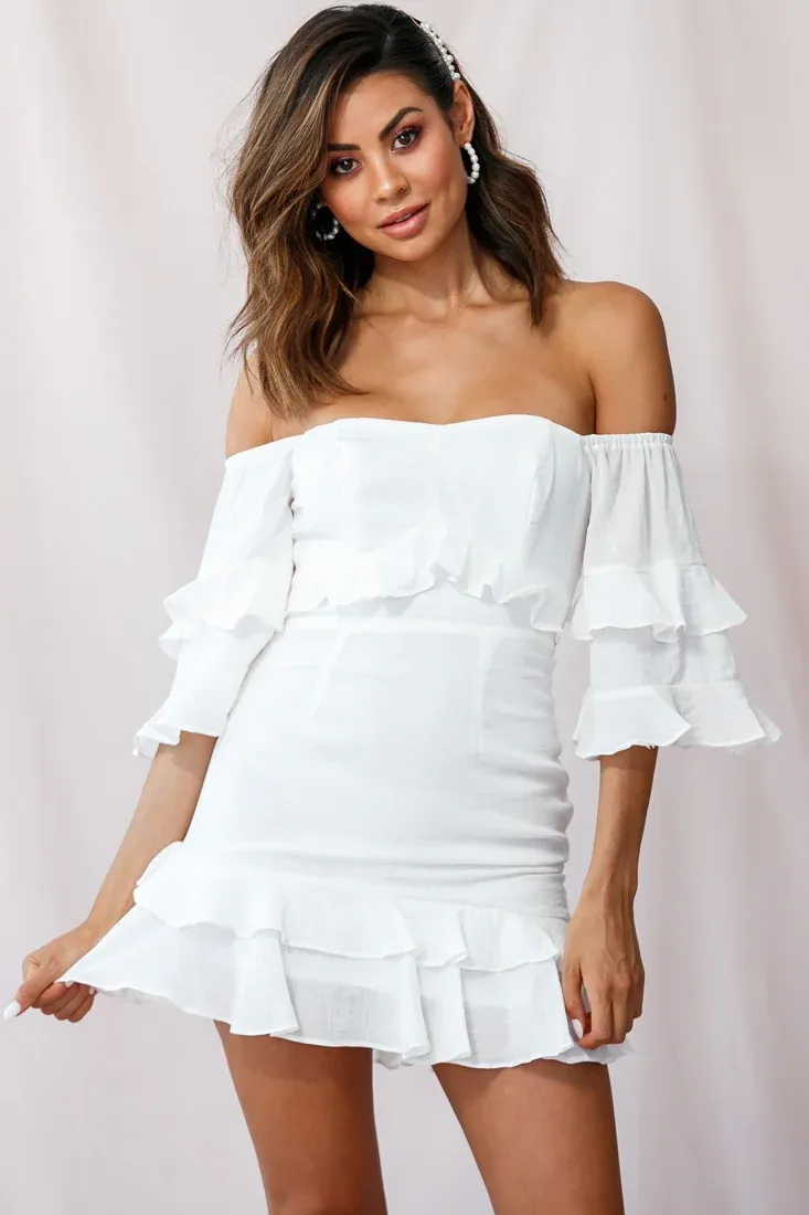 Esmeralda Off-Shoulder Frill Dress White
