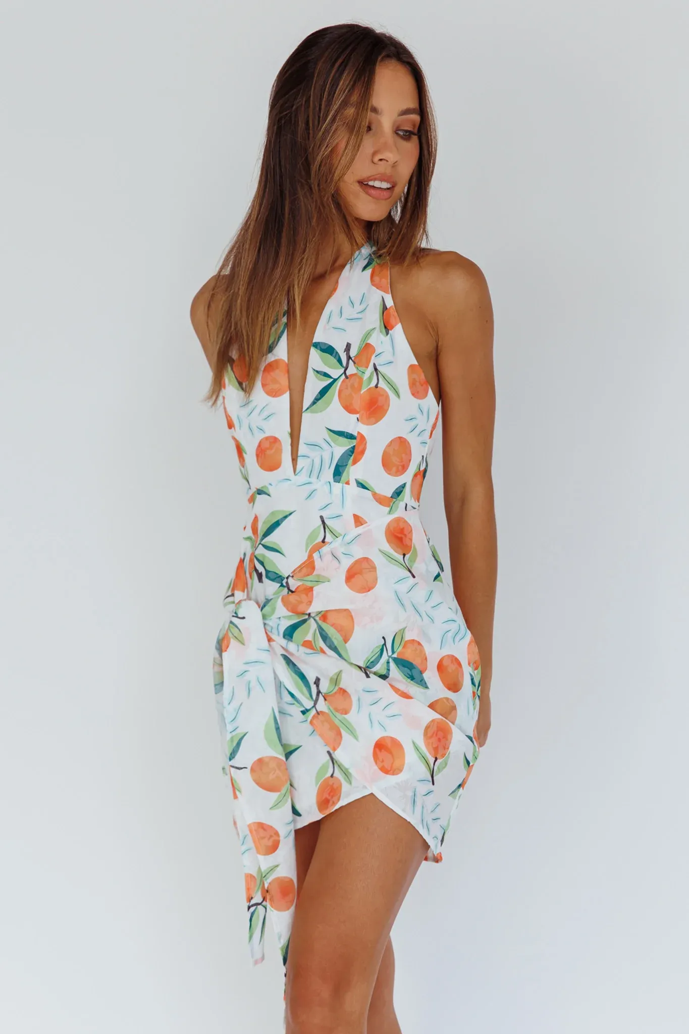 Euro Trip Halter Wrap Mini Dress Orange
