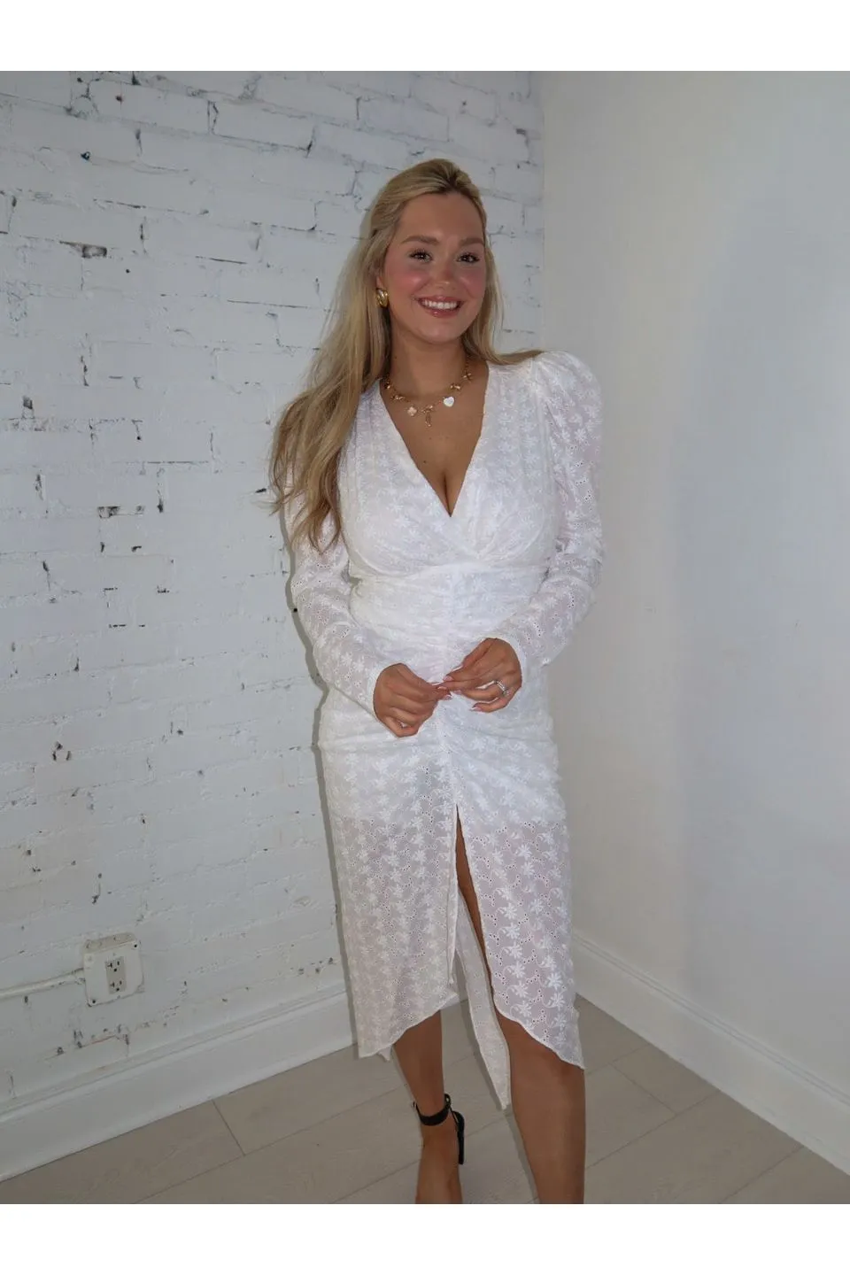 Evelyn Shirred V-Neck Dress