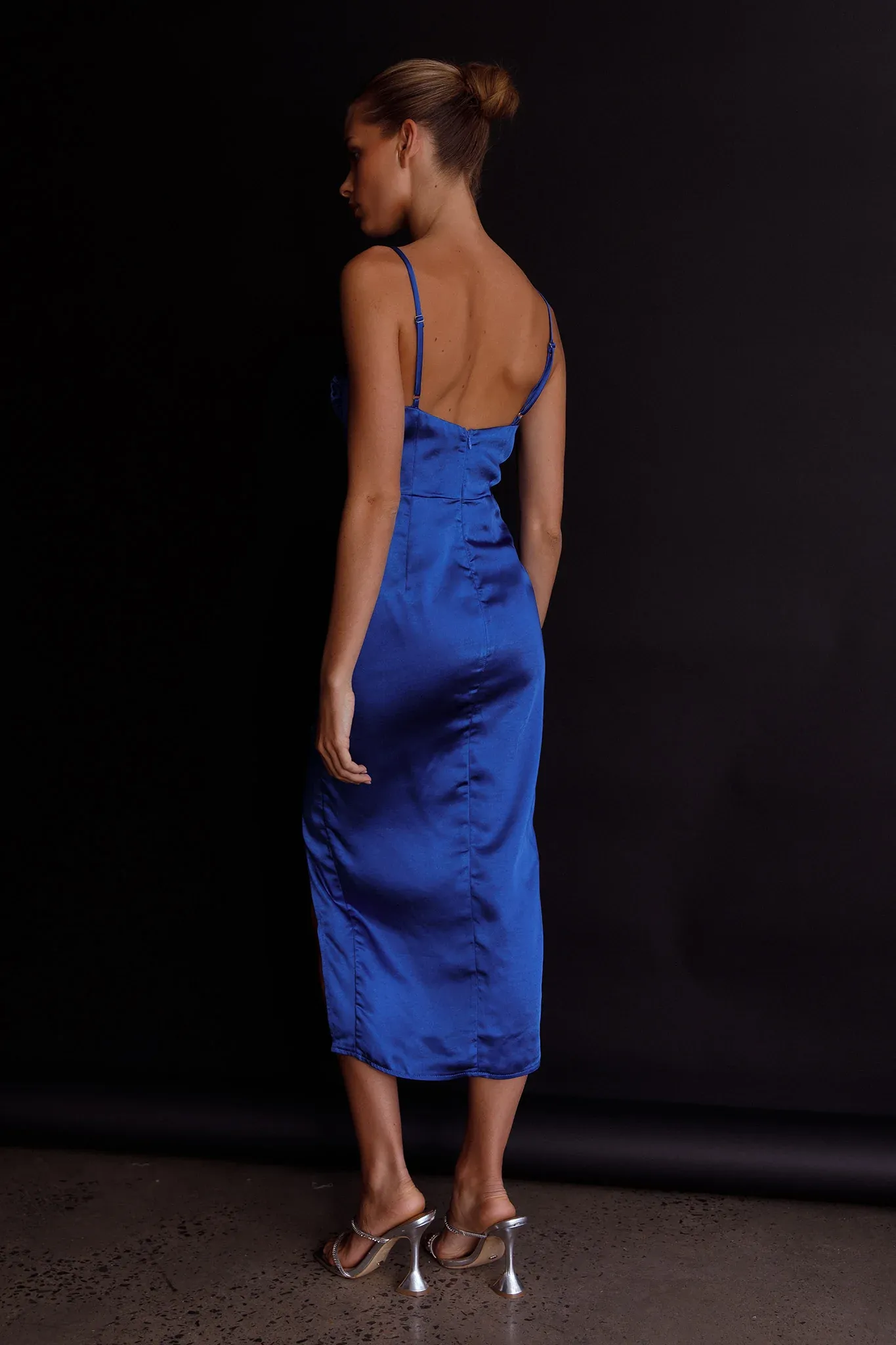 Fantasy Structured Bodice Ruched Midi Dress Cobalt Blue