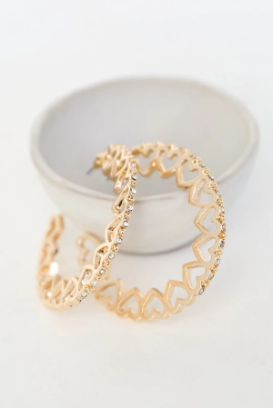 FINAL SALE - Ella Gold Rhinestone Heart Hoop Earrings