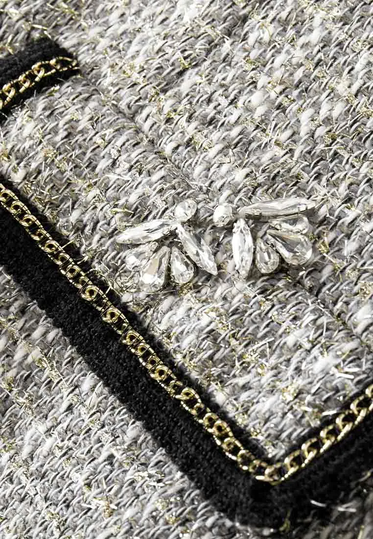 Gem-detail Square Collar Pocket Dress